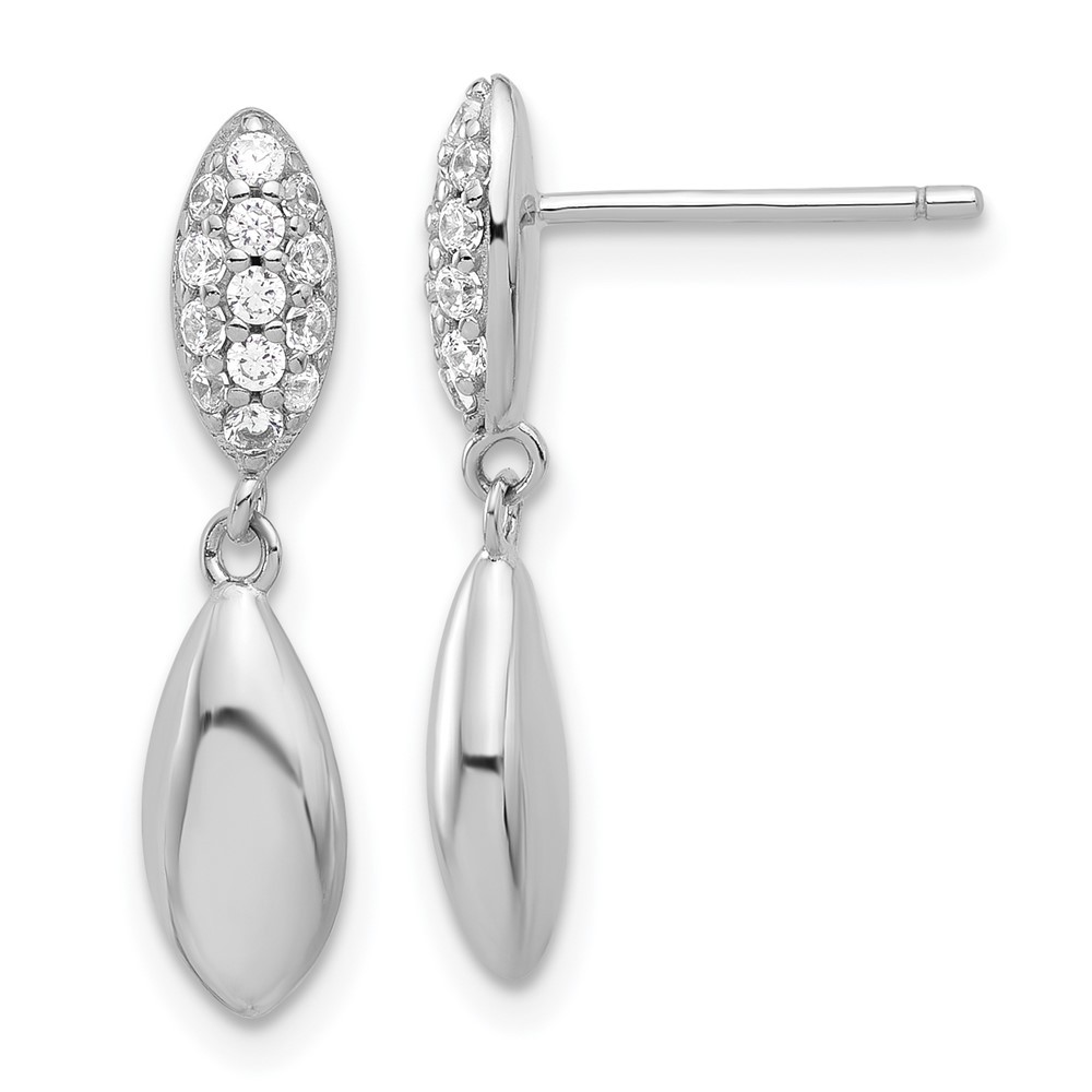 Sterling Silver Polished Cubic Zirconia Teardrop Drop & Dangle Earrings 2.61gm