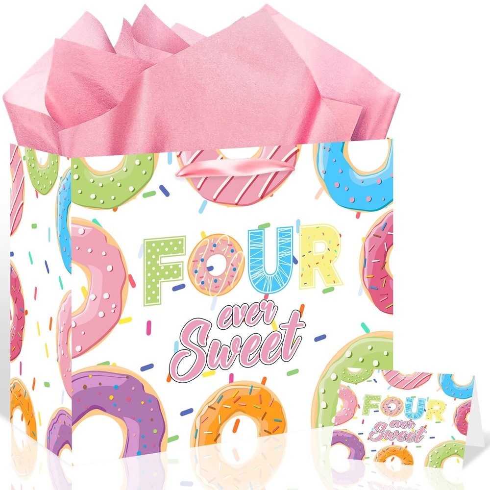 4th Birthday Gift Bag for Girls - Pink Donut Themed Party Favors