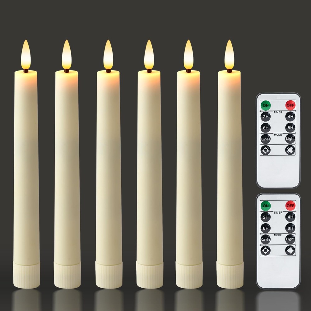 6.7 Inch Flameless Taper Candles with Remote Timer and Dimmer LED Lights