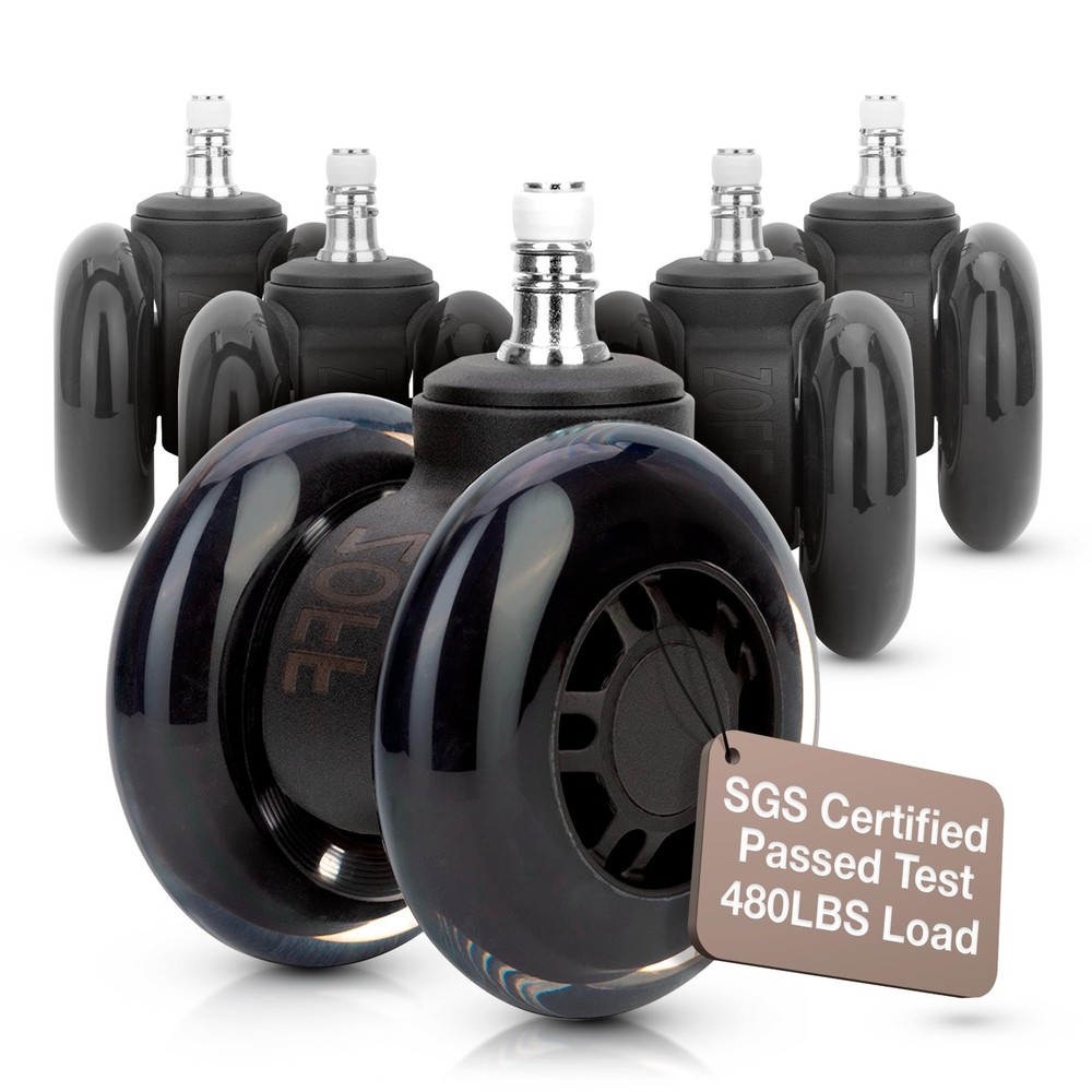 Double Rollerblade Office Chair Wheels 3 Inch Replacement Rubber Casters-image