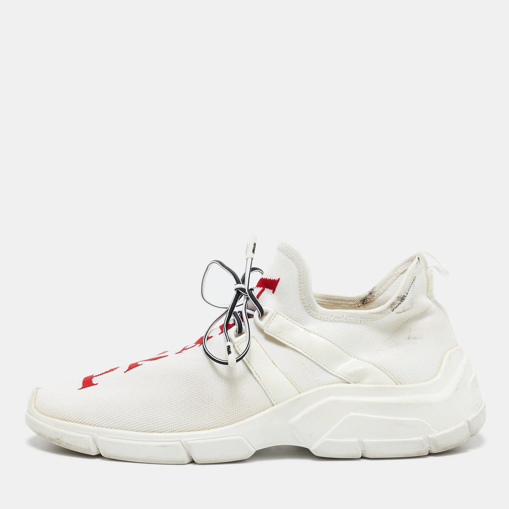 Prada White Knit Logo Low-Top Sneakers in Size 39 for Women