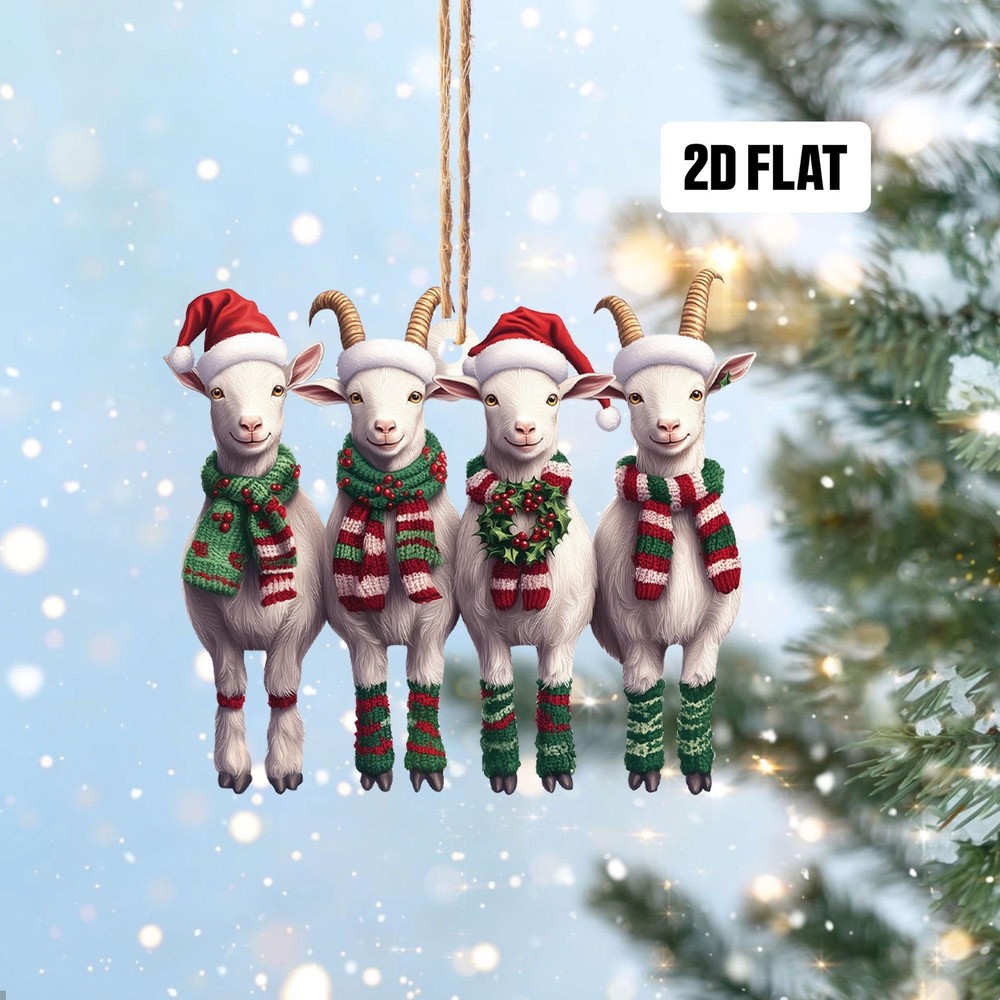 Cute Goat 2D Flat Ornament  Farmhouse Christmas Tree Ornament  Goat Santa Christ