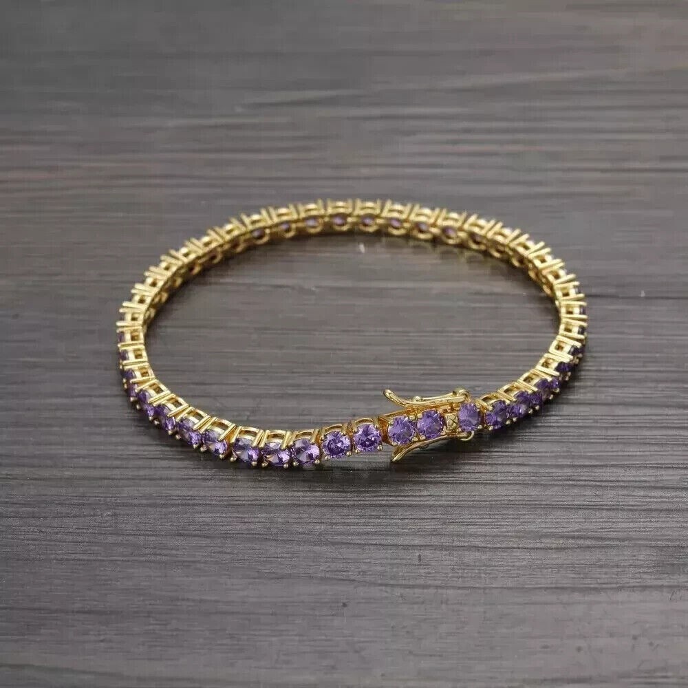 5Ct Round Simulated Amethyst Women's Tennis Bracelet In 14K Yellow Gold Plated