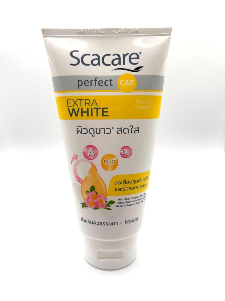 Scacare Extra White Facial Foam with Rosehip Oil & Q10 – Deep Clean, Brighten