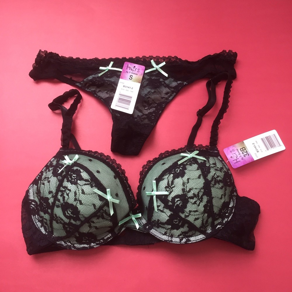 HERS BY HERMAN Starlet Lace U/W Pushup Bra Sz 32B w/Thong Panties Sz S Green
