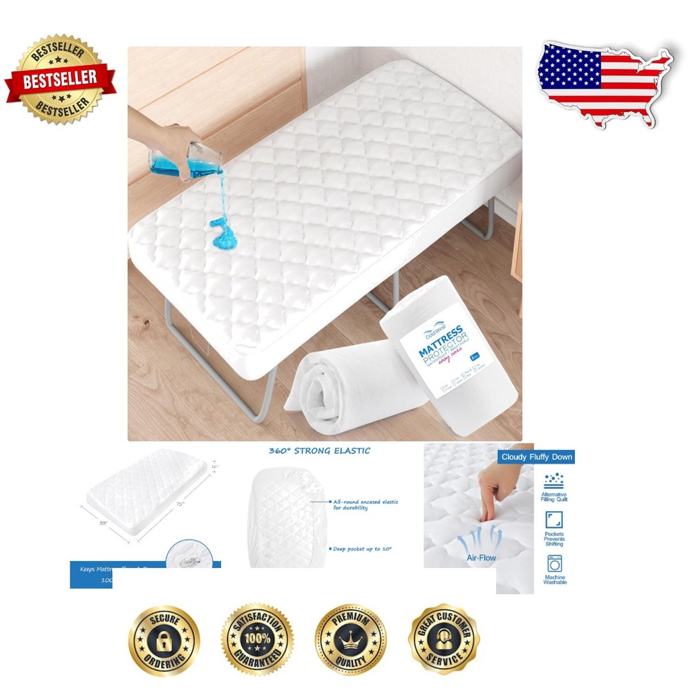 Quilted Cot Mattress Protector Pad Set for Narrow Twin Beds - Soft & Snug Fit