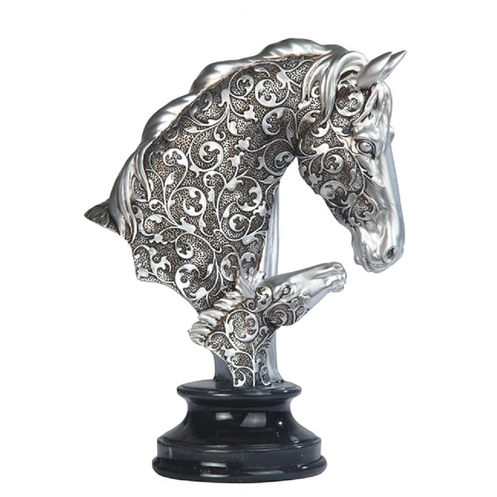 Silver Toned Engraved Father-Son Horse Statue 10 Inches Long SS-G-11680