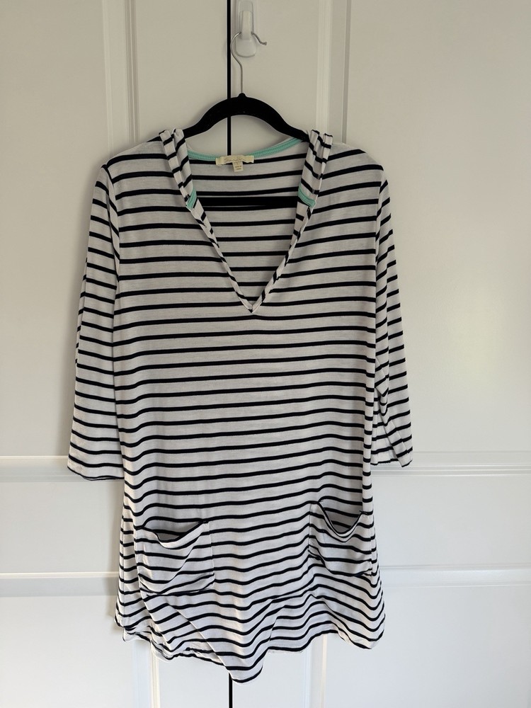 Sandiva Black & White Striped Hooded Swim Cover-Up Womens Large 337