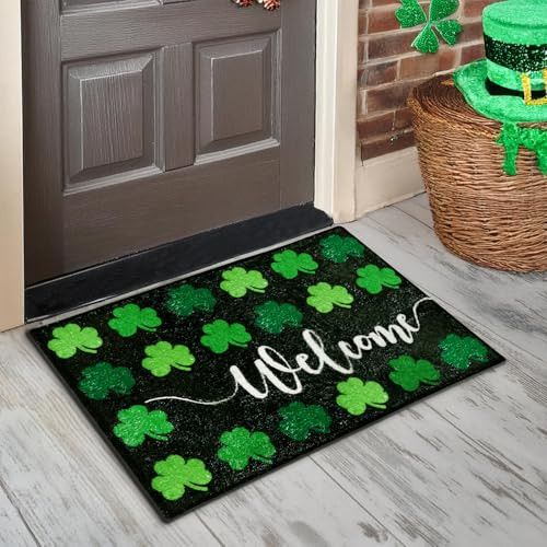 St Patricks Day Non-Slip Shamrock Welcome Mat for Outdoor Decor