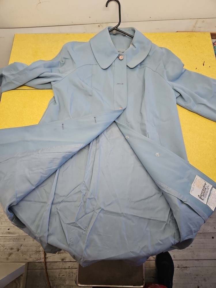 Vintage Forecaster of Boston Women's Trench Coat Light Blue Sz 13/14 Wool Blend