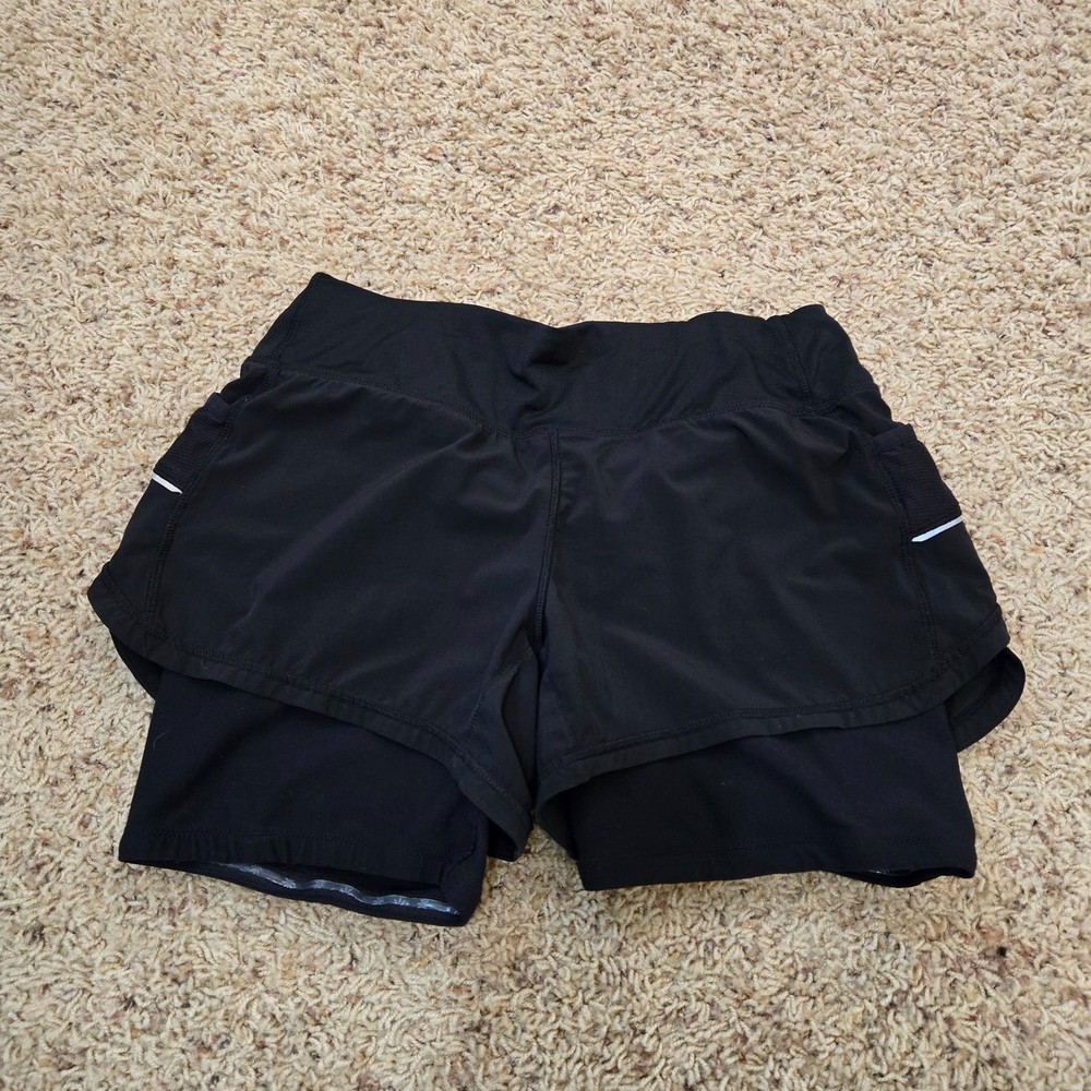 Athleta Womens Lined Shorts Size S Small Black Zipped Pocket Athletic Gym