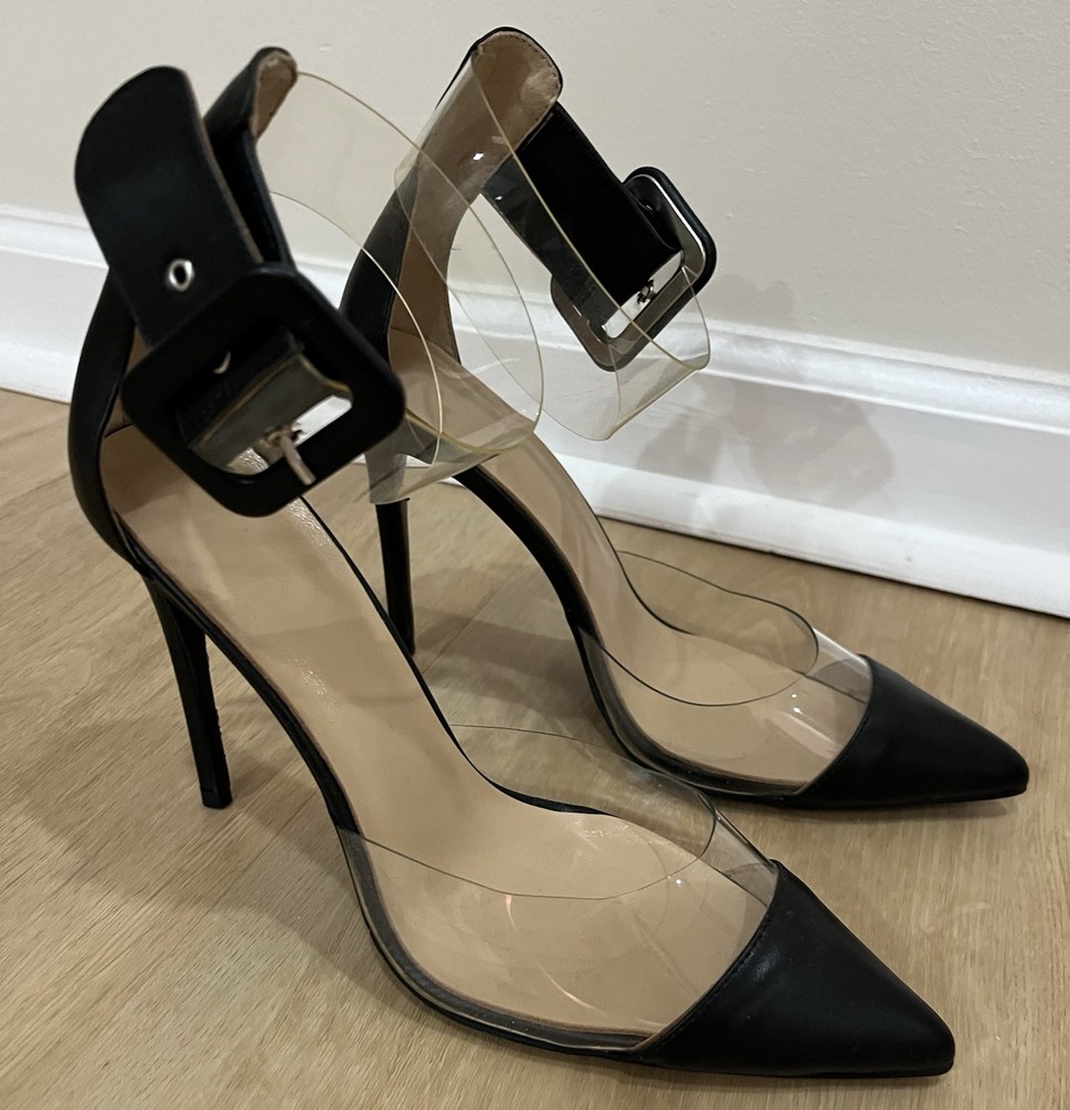 Black Clear Elegant Heels Size 8 Stylish Women's Shoes
