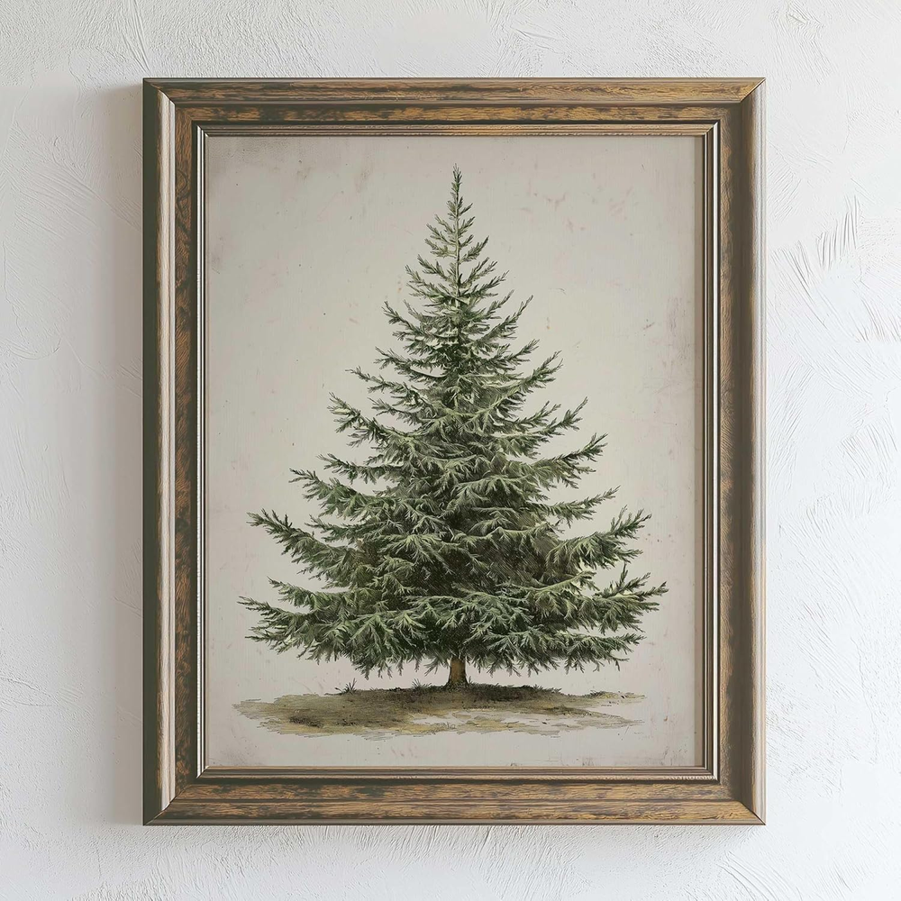 Vintage Christmas Tree, Pine Tree Vintage Print, Holiday Decor, Rustic Winter Tr