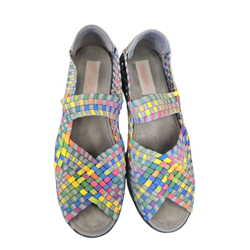 BareTraps Women's Rainbow Multicolor Peep Toe Woven Mary Jane Sandals Size 7.5