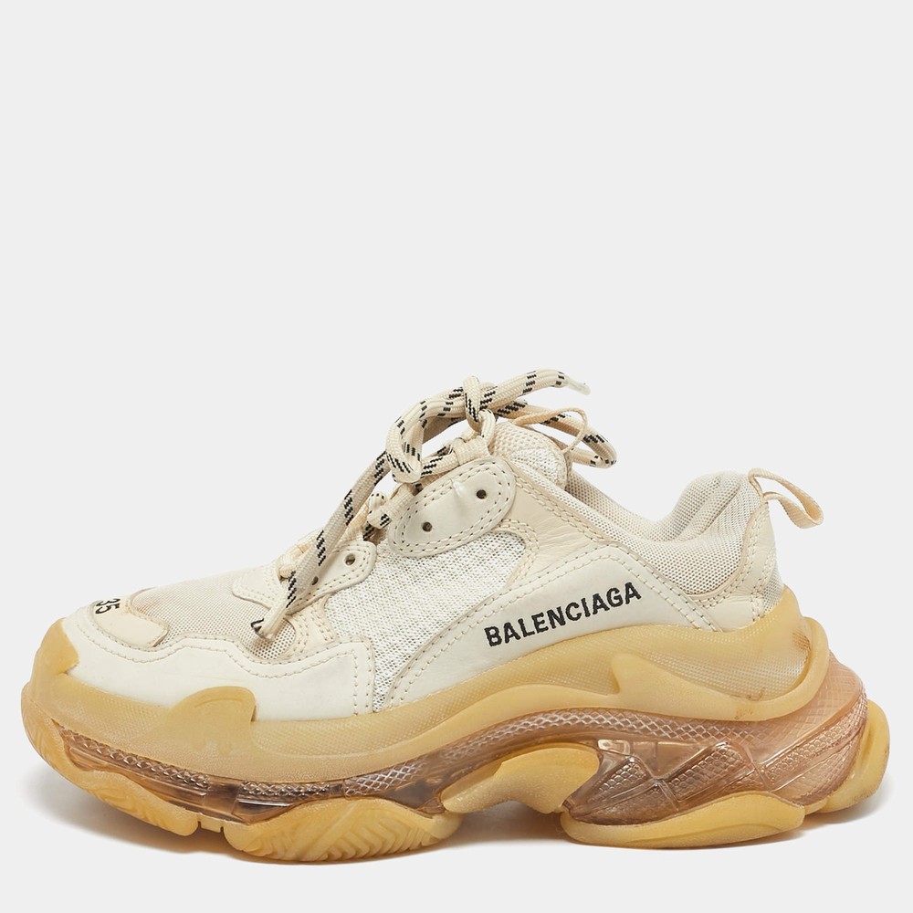 Balenciaga Triple S Clear Size 35 Cream Leather and Mesh Low Top Sneakers