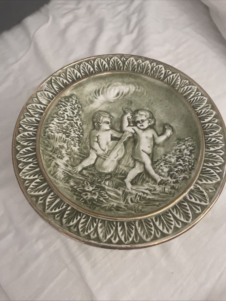 Vintage Capodimonte Porcelain Pedestal Plate with 14K Gold Accents