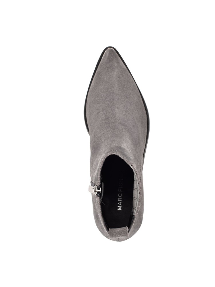 MARC FISHER Womens Gray Ulora Pointed Toe Block Heel Leather Booties 5.5 M