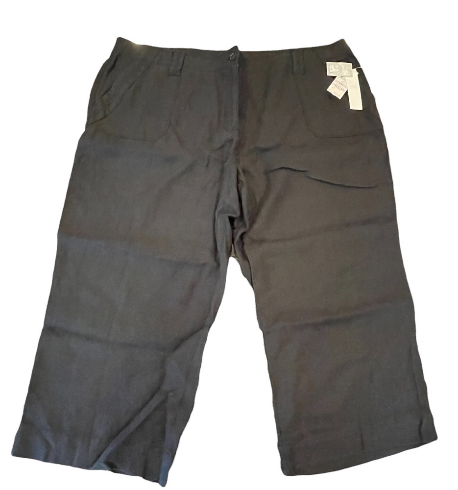 NWT Charter Club  New with Tags Black Cropped 100% Linen Pants 22W Pockets