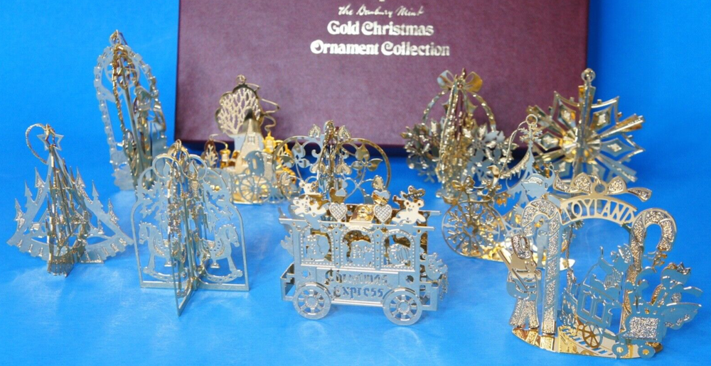 1987 Danbury Mint 10 pc Gold Plate Christmas Ornament, in DM box Toyland Annual