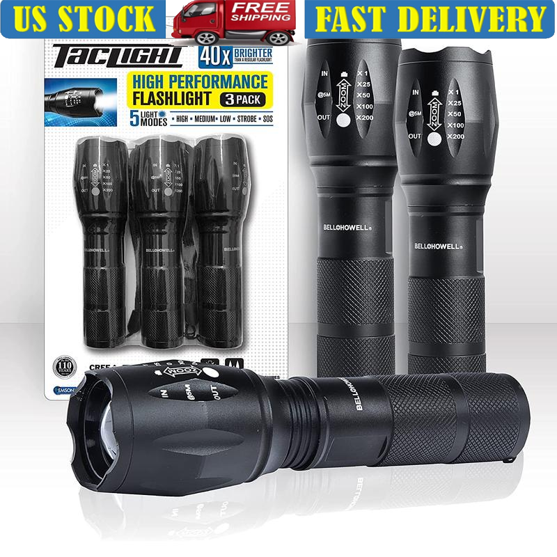 Weatherproof Tactical Flashlight 5 Light Modes Ultra Bright Portable 3 Pack New