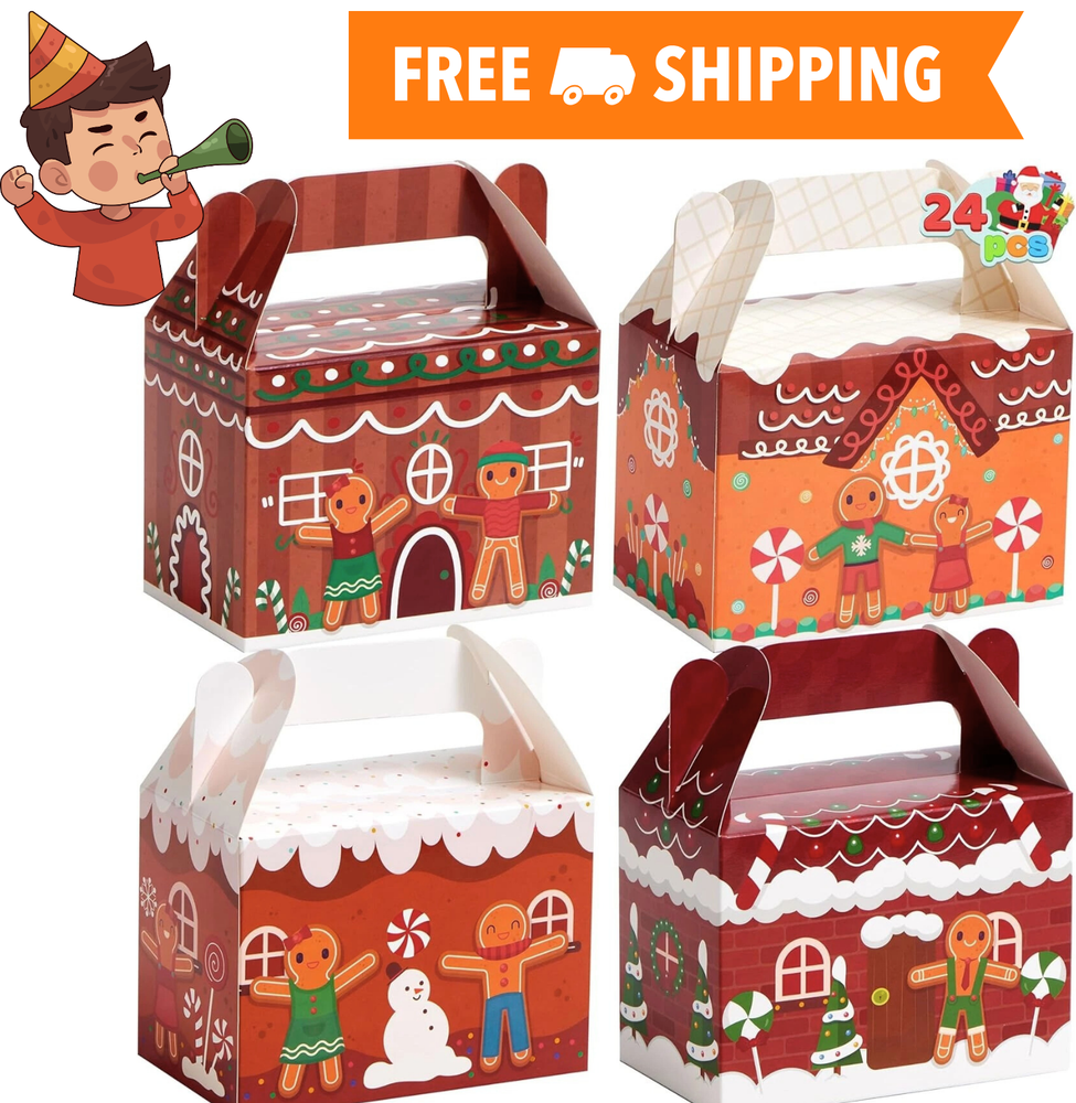 24 PCS Christmas Cookie Boxes for Gift Giving,3D House Cardboard Treat Candy Box