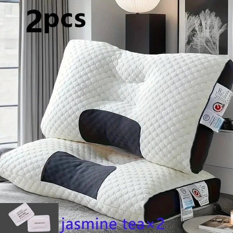 2PCS Knitted Neck Pillows Bed Sleep Pillows for Side Back Stomach Sleepers