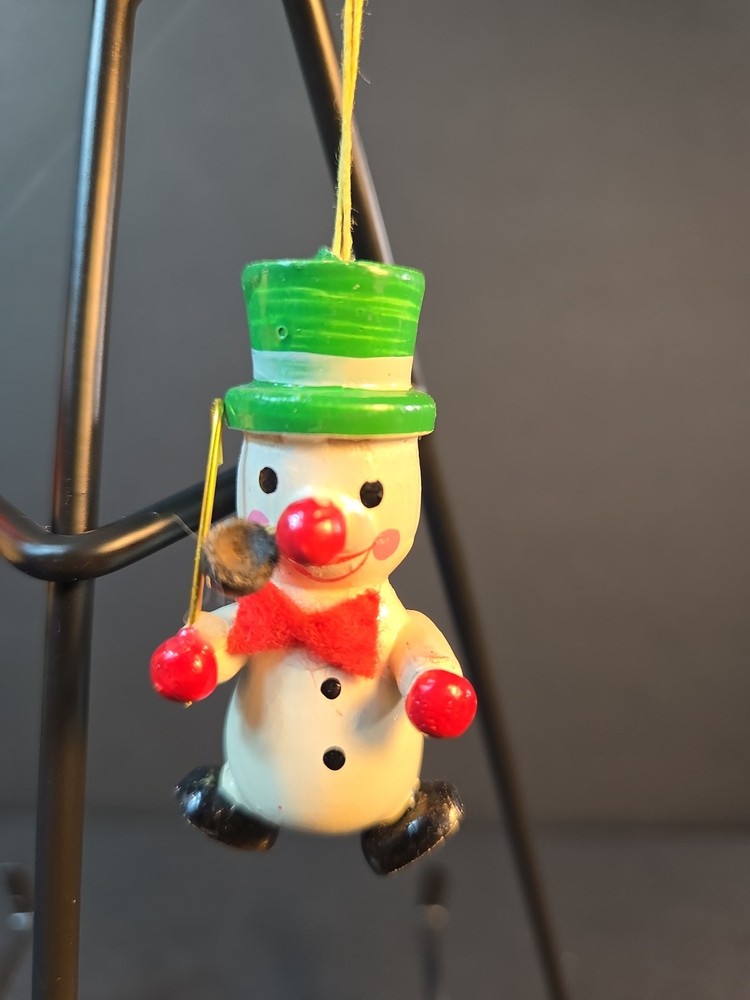 Cute Wooden Snowman Christmas Ornament Set - Green & Blue Hat Holiday Decor