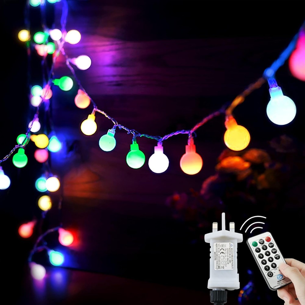 Augone Globe String Lights Waterproof, 15M/49Ft 120 LED Fairy Lights Plug in, 8