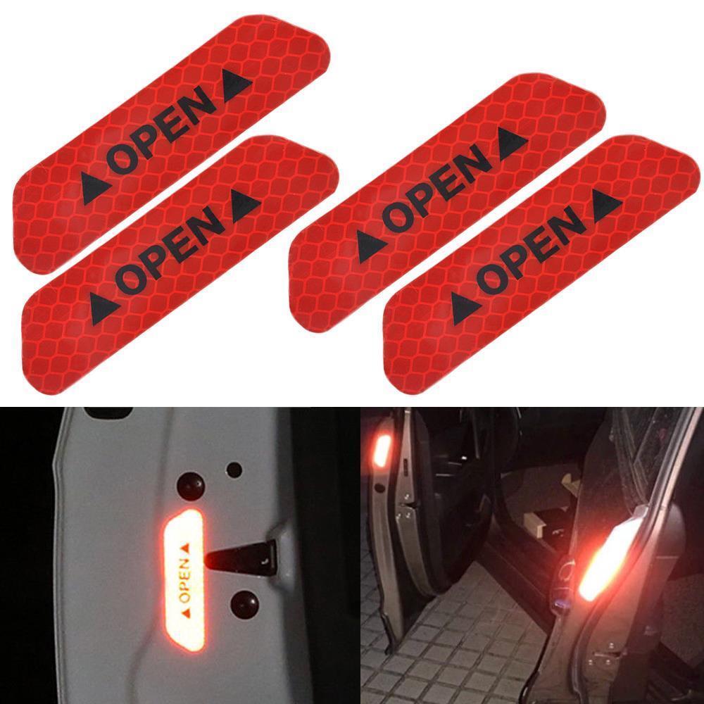 4PCS Car Door Safety Reflective Tapes Warning Mark Open Sign Sticker Accessories