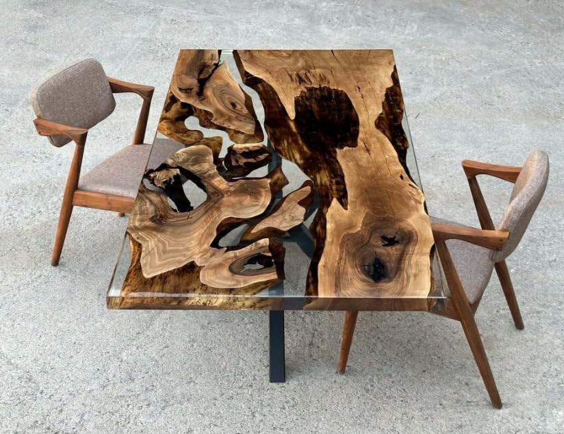 Personalized Solid Wood Transparent Resin Dining Table Coffee Table Console Slab