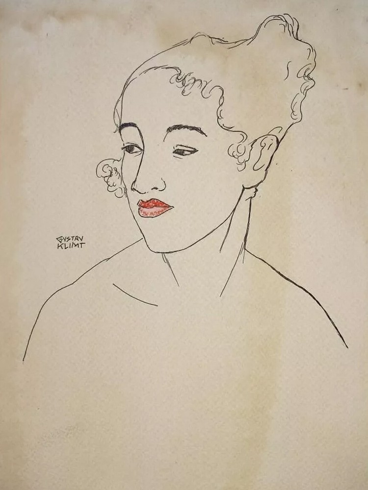Gustav Klimt COA Art Drawing Painting Vintage Handmade Signed Original Paper