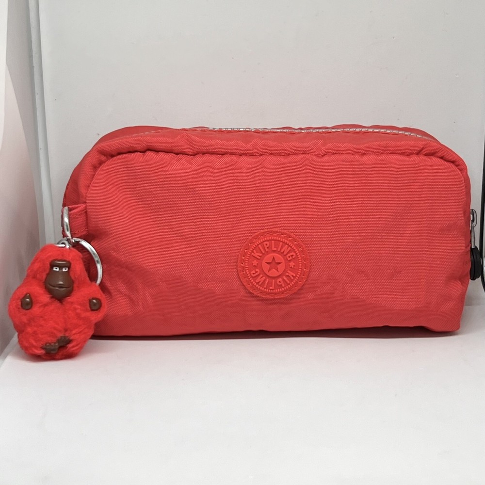 Kipling Red Cosmetic Case Accessory Travel Pencil Pouch Makeup Bag
