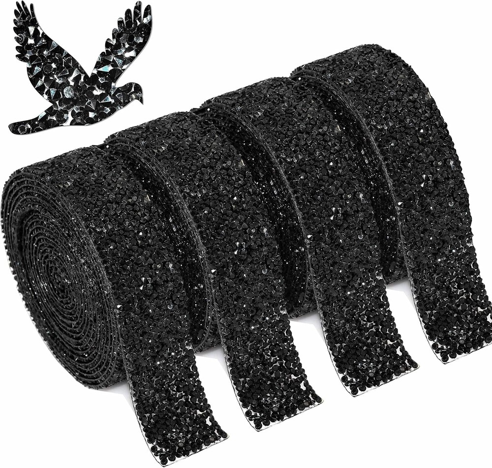 Elegant Black Rhinestone Ribbon - 12 Yards of Self-Adhesive Glamour for Crafts