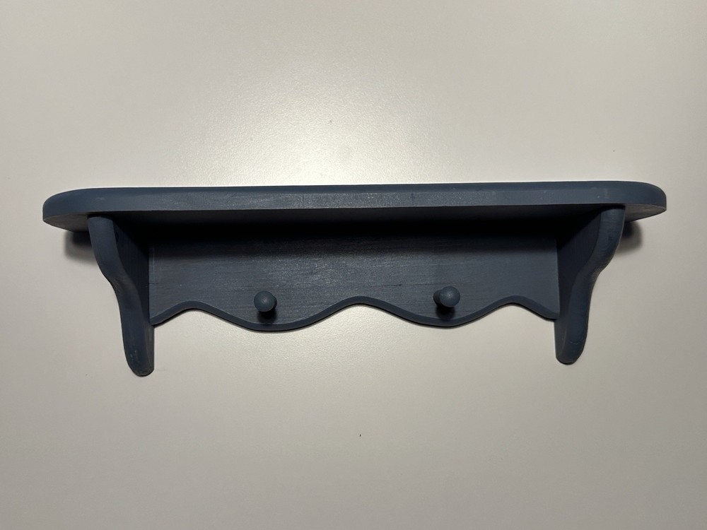 Vintage Solid Wood Small Wall Shelf 2 Pegs CottageCore Farmhouse 14” Decor