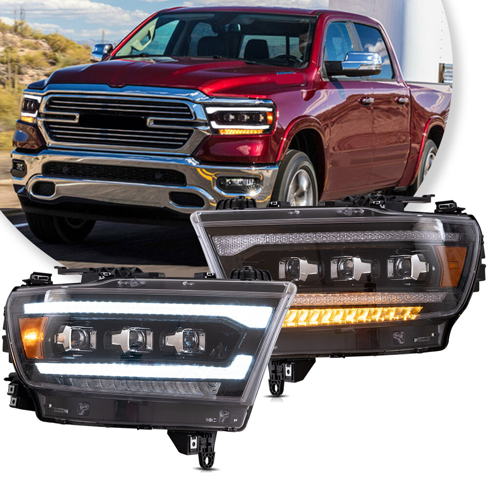 LED Projector Headlights For 2019-2024 Dodge Ram 1500 W/Sequential Amber Marker