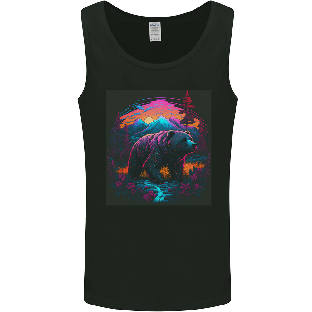 A Grizzly Bear in a Retro Wilderness Mens Vest Tank Top