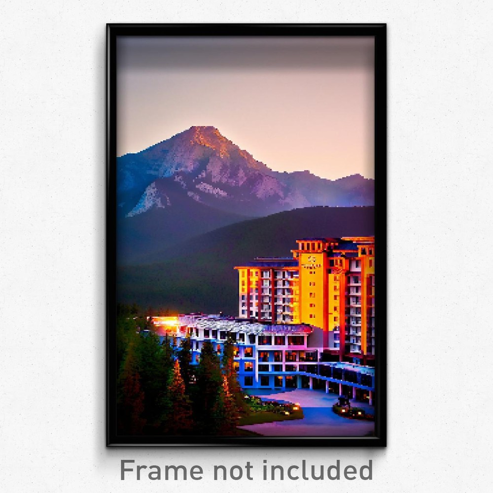 8-Bit Pixel Art Poster - Mountain Hotel Psychedelic Trippy Gamer Print  