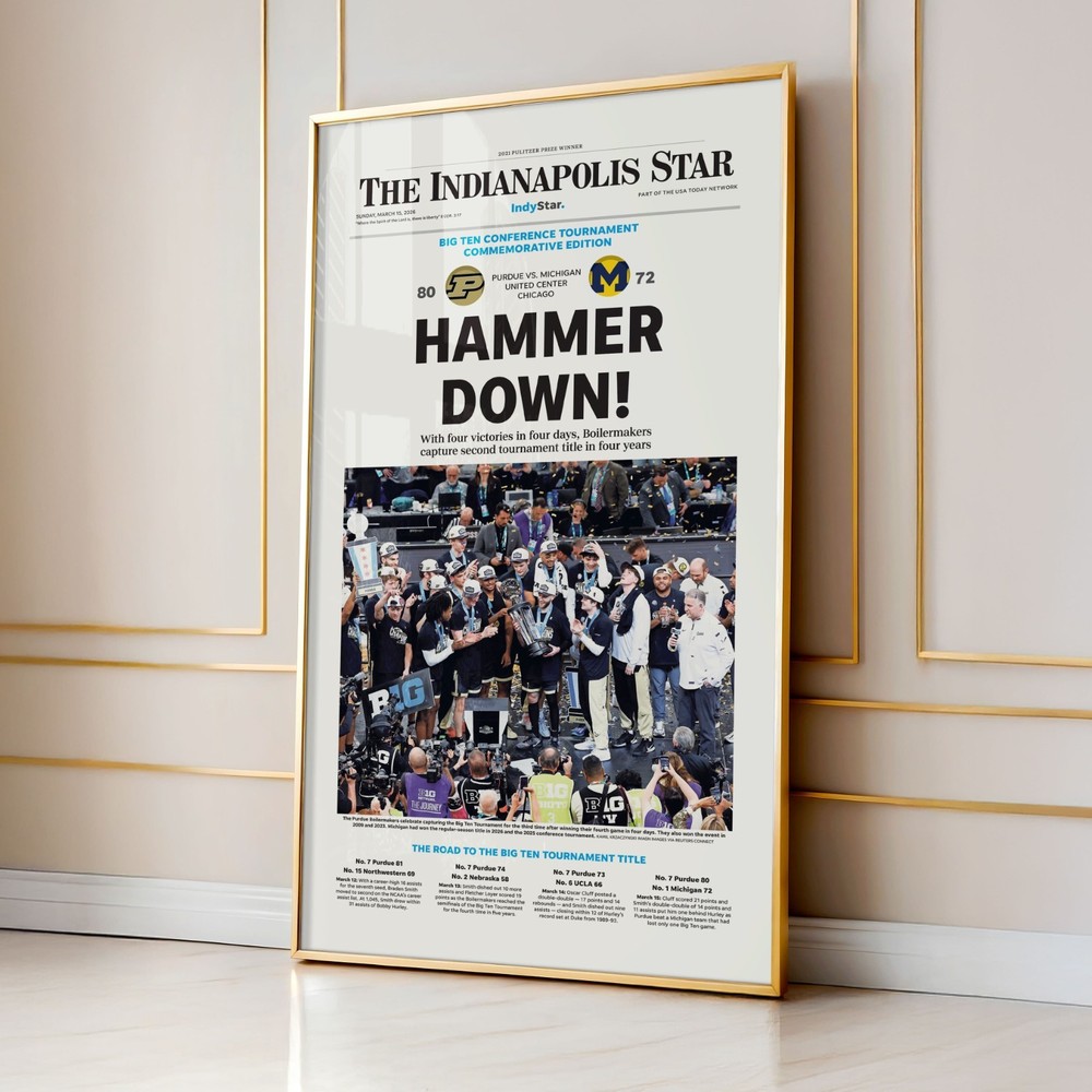 Purdue 2026 Big Ten Tournament Champs Front Page Wall Art Poster