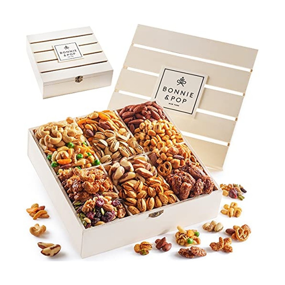 Fathers Day Nut Gift Basket | Healthy Gift of Assorted Nuts in Reusable Wood ...-image