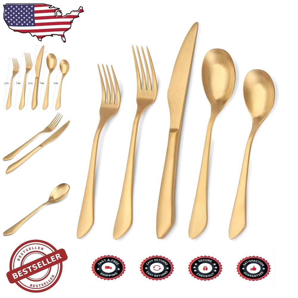 Dishwasher Safe Matte Gold Silverware Set - 40-Piece Elegant Dining Experience