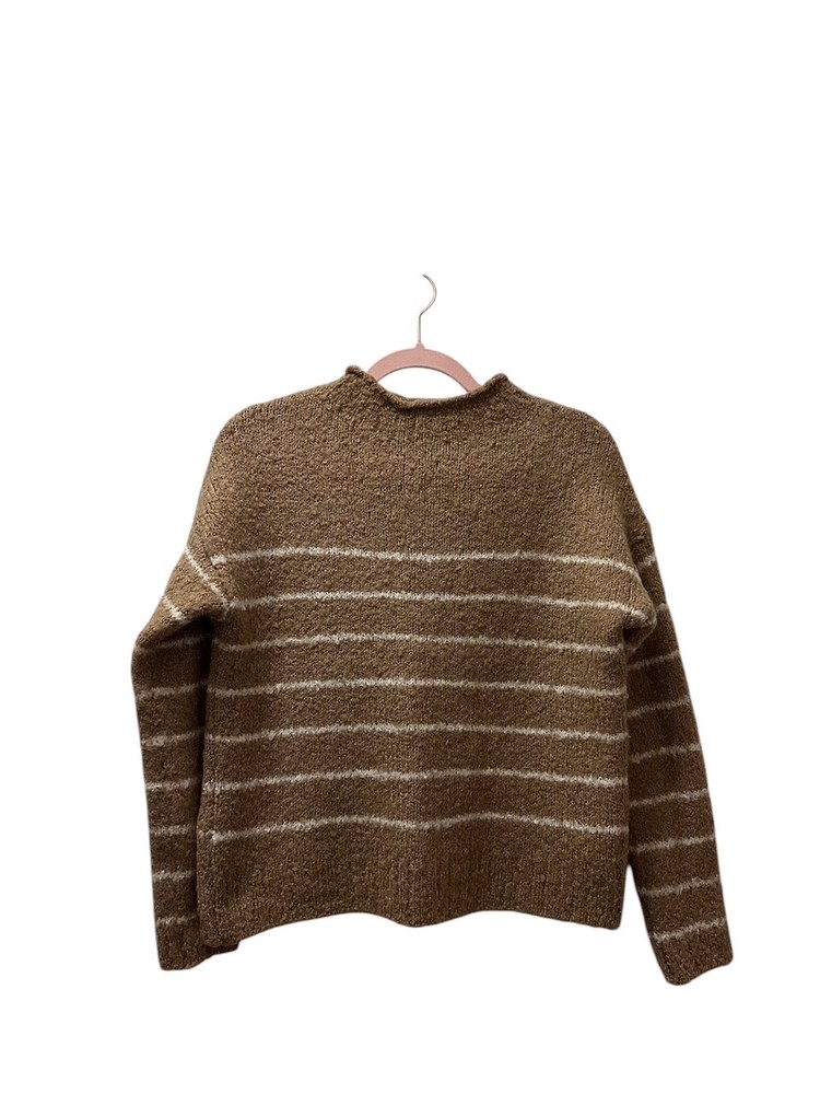 J. Crew Women's Sweater Cropped Pullover Roll Neck Striped Beige Wool Blend  XS
