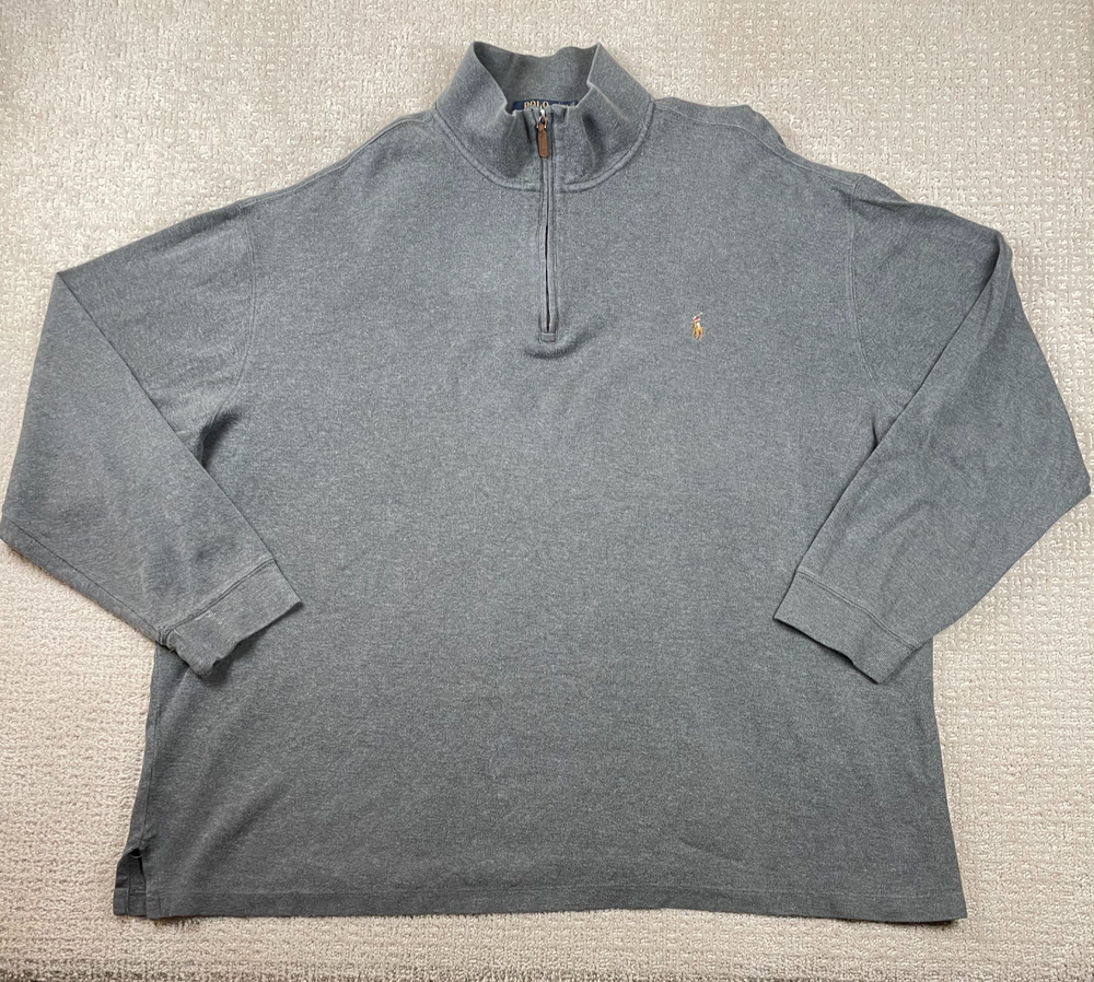 Polo Ralph Lauren Sweater Mens Size 3XLT Gray Estate Rib 1/4 Zip Cotton Pullover