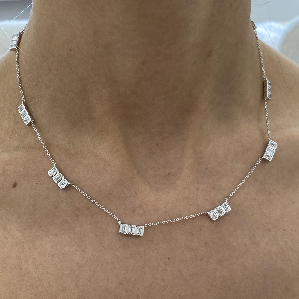 14K White Gold Chain Necklace Emerald Labcreated Diamond 2.9ct F/VS