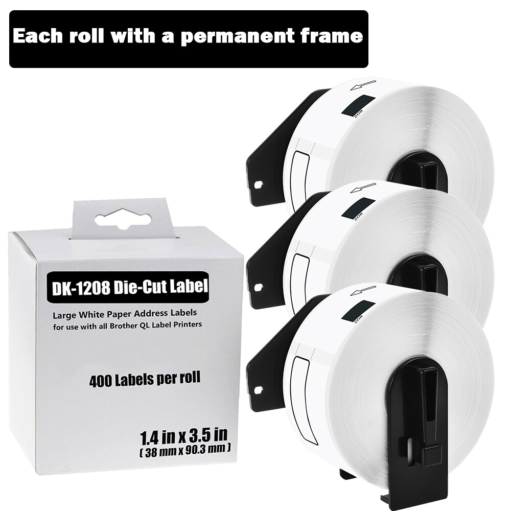 3ROLLS 38mmx90mm Brother QL-570 DK-1208 Compatible Shipping Labels 1-1/2