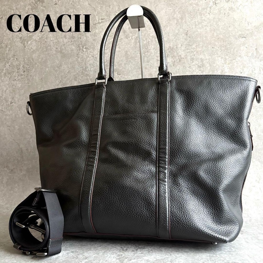 Coach Black Pebbled Leather Large Tote Bag 2-Way Carry Authentic Spacious