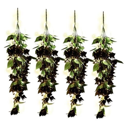 4 Pack Artificial Hanging Plants Indoor Fake 4 PCS Bougainvillea Lights Black