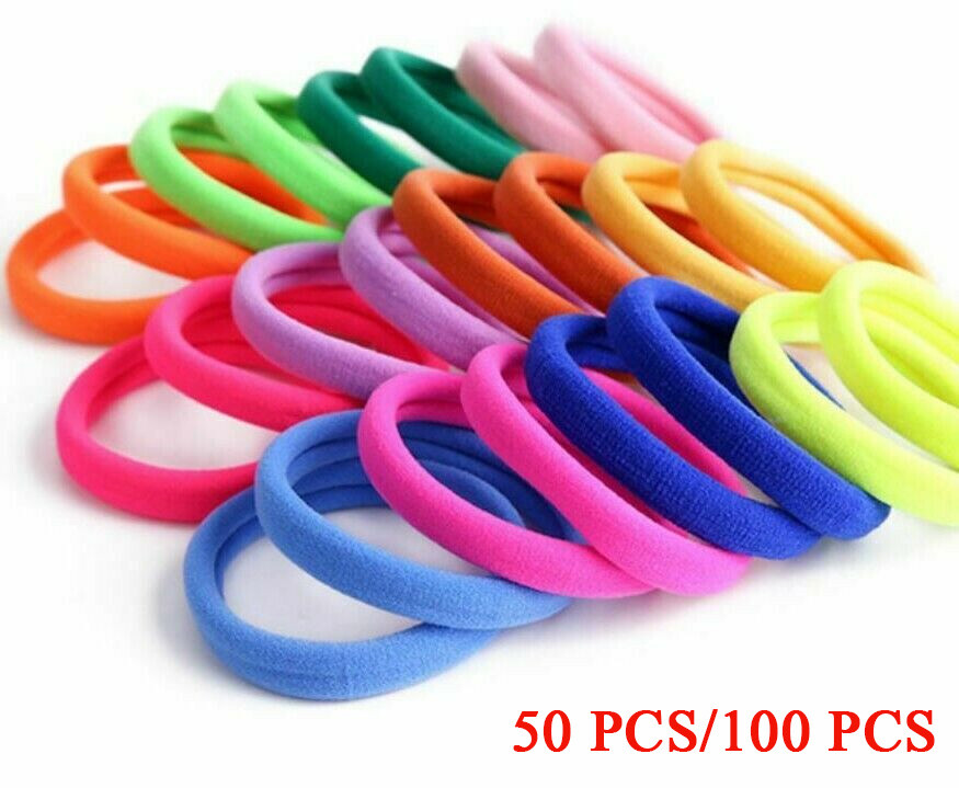 50/100PCS THICK STRONG women girls School Endless Hair Elastics Bobbles Bands UK