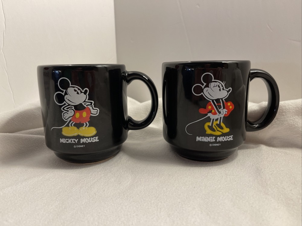 Vintage Set Of Mickey & Minnie Mouse Coffee Mug Ceramic Disney Made In Spain