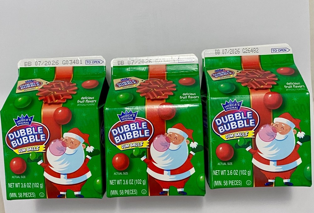 America's Original Dubble Bubble Gumballs Christmas Carton Stocking Stuff 3Pk