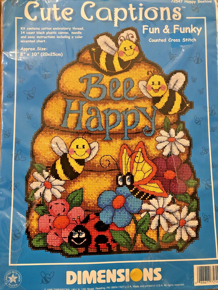 1998 Dimensions Cute Captions Bee Happy Plastic Canvas Kit